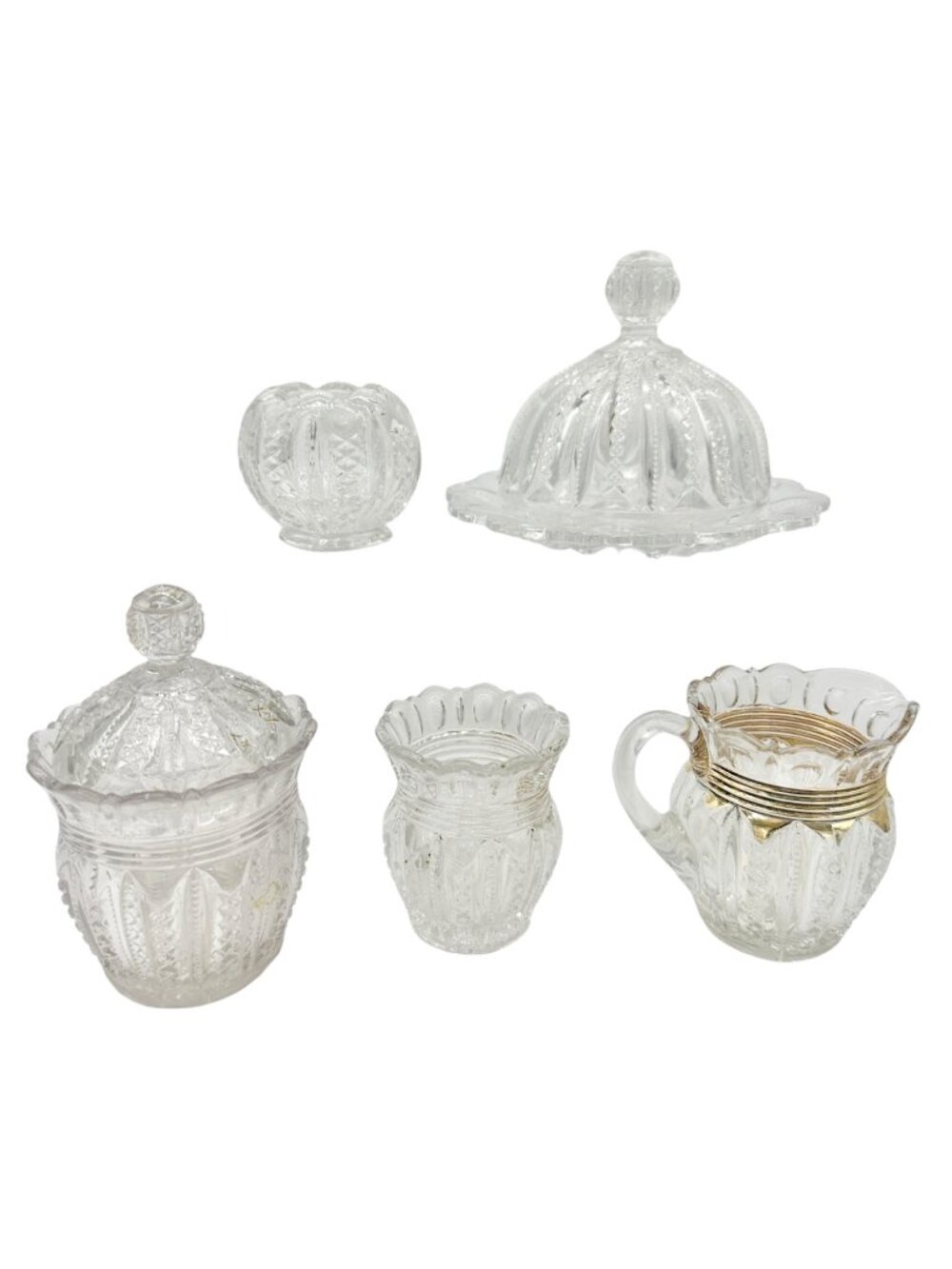 Mardi Gras No 42 5 Pc Childrens Tableware Set Duncan & Miller 1890s Pittsburgh P